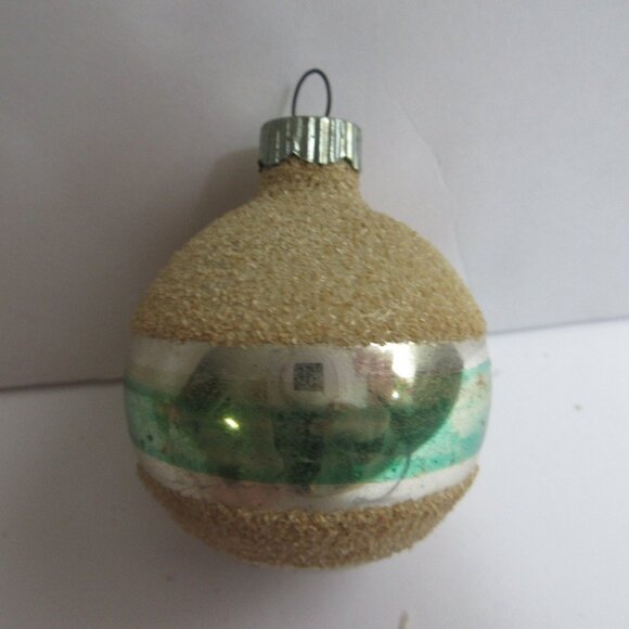 Shiny Brite Glass Christmas Ornament Teardrop & Round Mica Green Striped Vintage - Picture 8 of 12